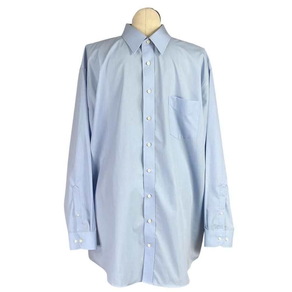 Stafford Performance The Super Shirt Men 18.5 36 37 Big Blue Long Sleeve Blend